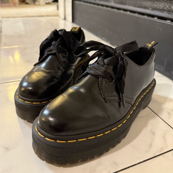 Dr. Martens Black Leather “Holly” Creepers with Black Ribbon Laces - Picture 3 of 9